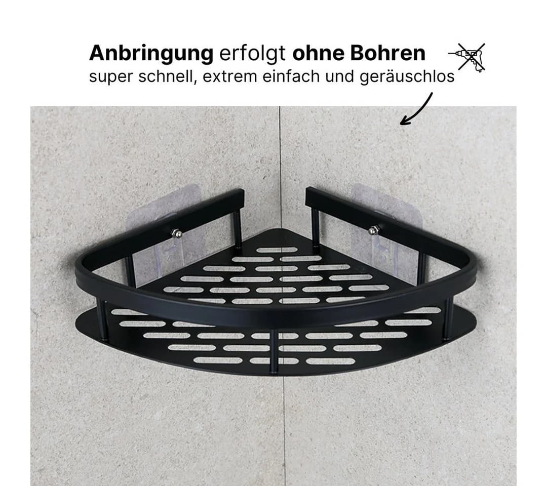 LIVINA HOME Duschablage ohne Bohren, Duschablage zum Hängen, Duschkorb Eck in Schwarz, 1-tlg., Eck Badregal, Duschregal, Duschzubehör, Badezimmerorganizer, +4 Haken