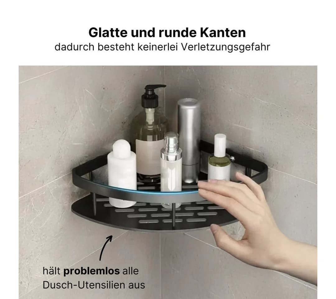 LIVINA HOME Duschablage ohne Bohren, Duschablage zum Hängen, Duschkorb Eck in Schwarz, 1-tlg., Eck Badregal, Duschregal, Duschzubehör, Badezimmerorganizer, +4 Haken - Bild 5