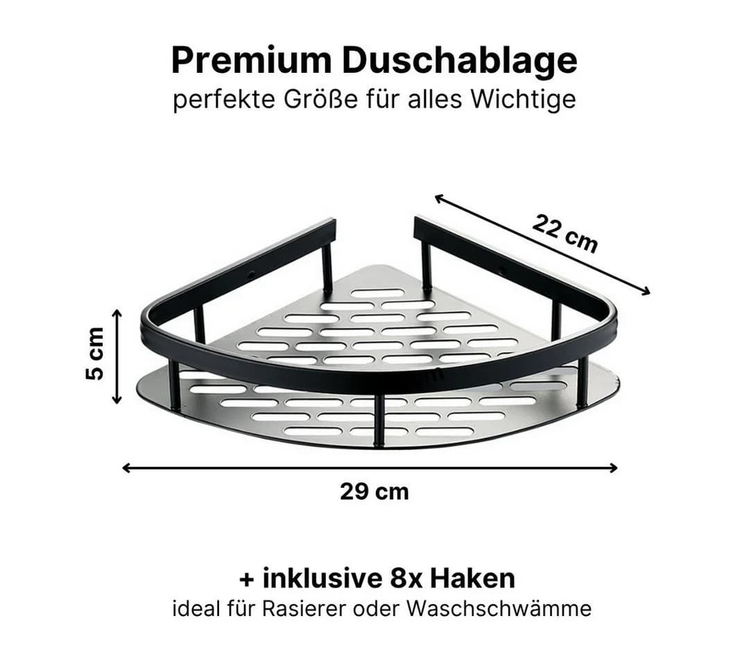 LIVINA HOME Duschablage ohne Bohren, Duschablage zum Hängen, Duschkorb Eck in Schwarz, 2-tlg., Eck Badregal, Duschregal, Duschzubehör, Badezimmerorganizer, +4 Haken - Bild 4