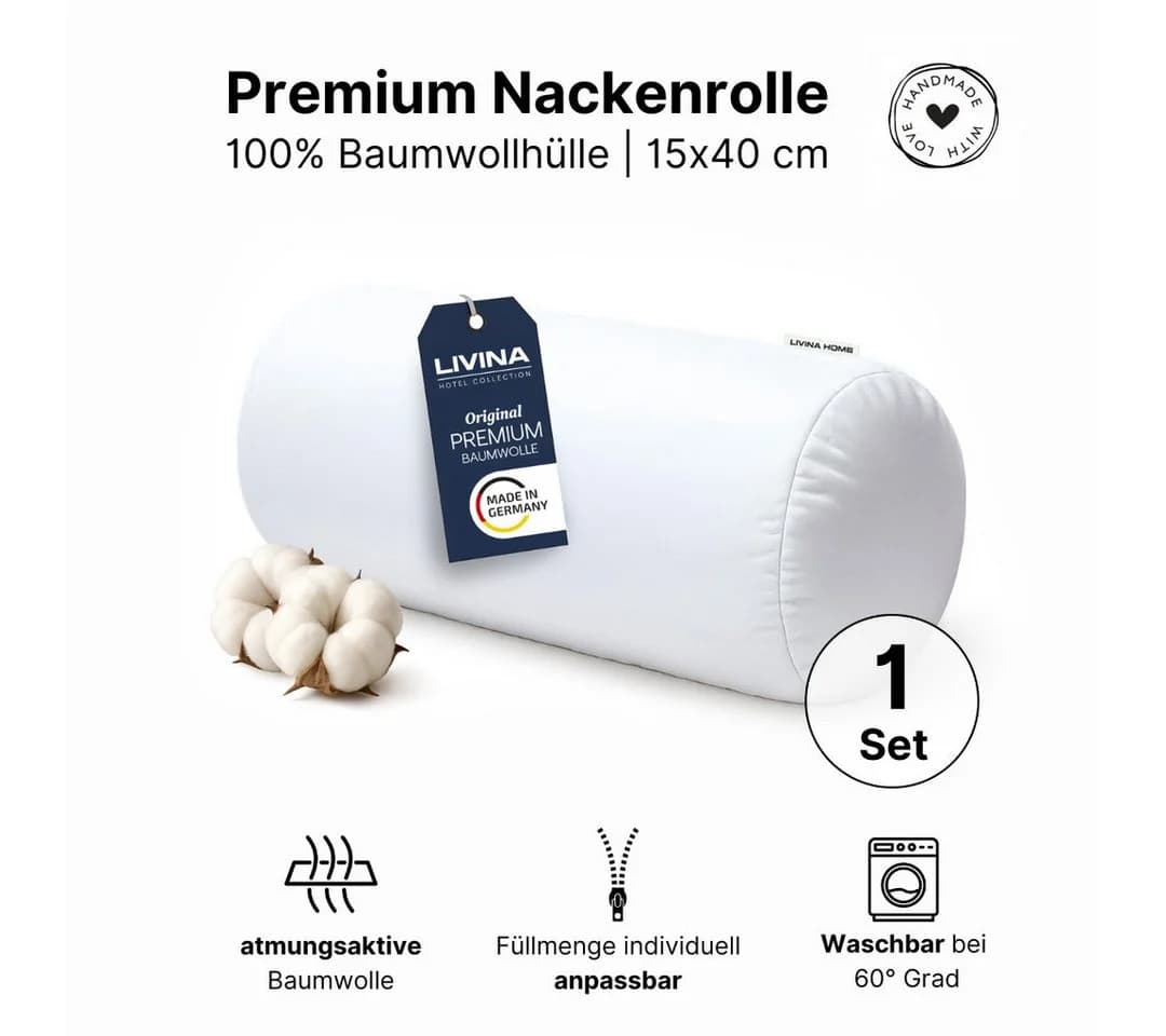 LIVINA HOME Nackenrolle Kopfkissen 15x40cm Orthopädisch