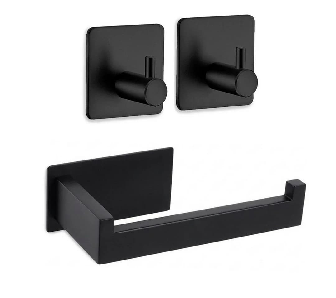 LIVINA HOME Handtuchhaken & Toilettenpapierhalter Set Schwarz Edelstahl - Bild 2