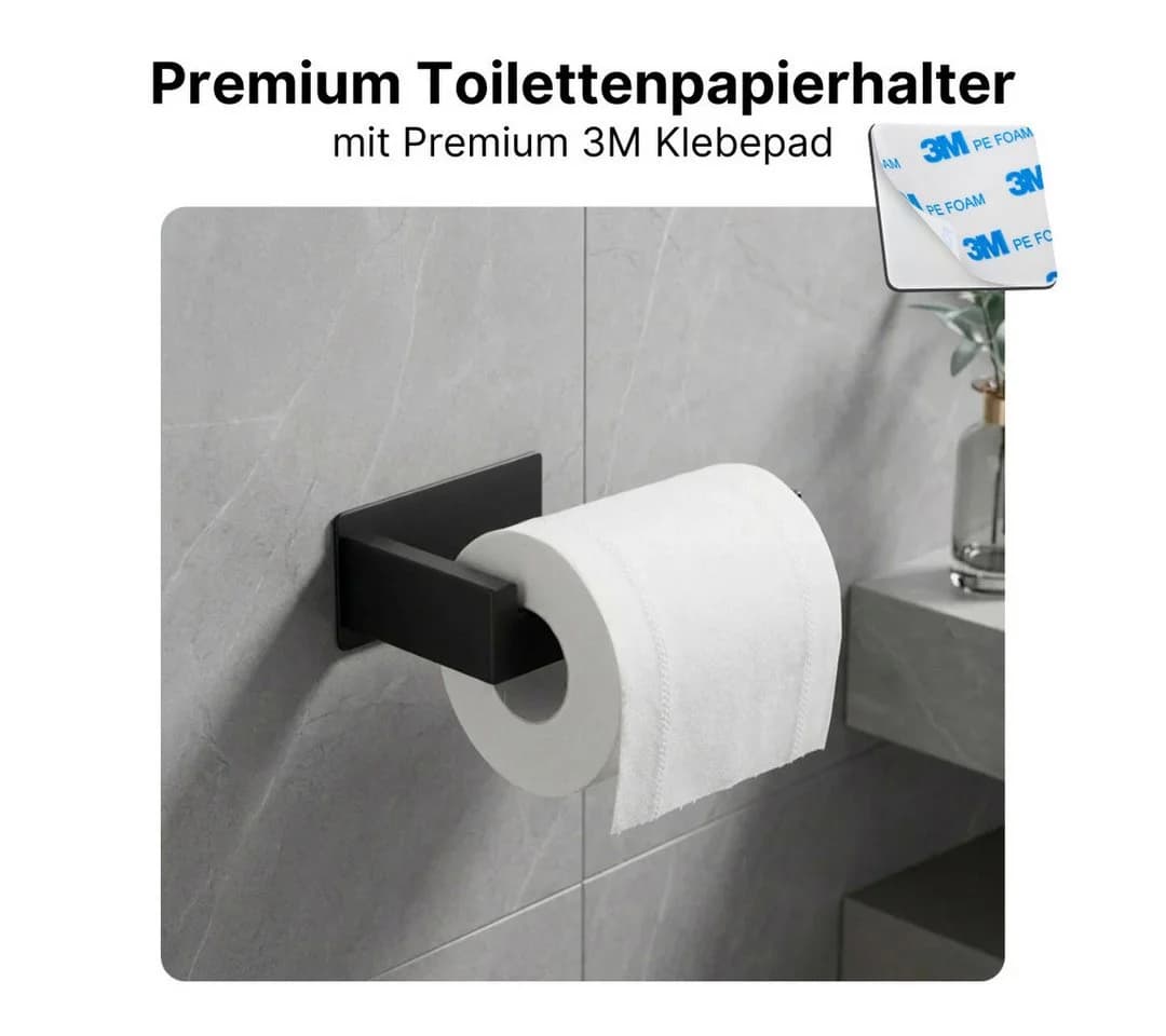 LIVINA HOME Handtuchhaken & Toilettenpapierhalter Set Schwarz Edelstahl - Bild 4