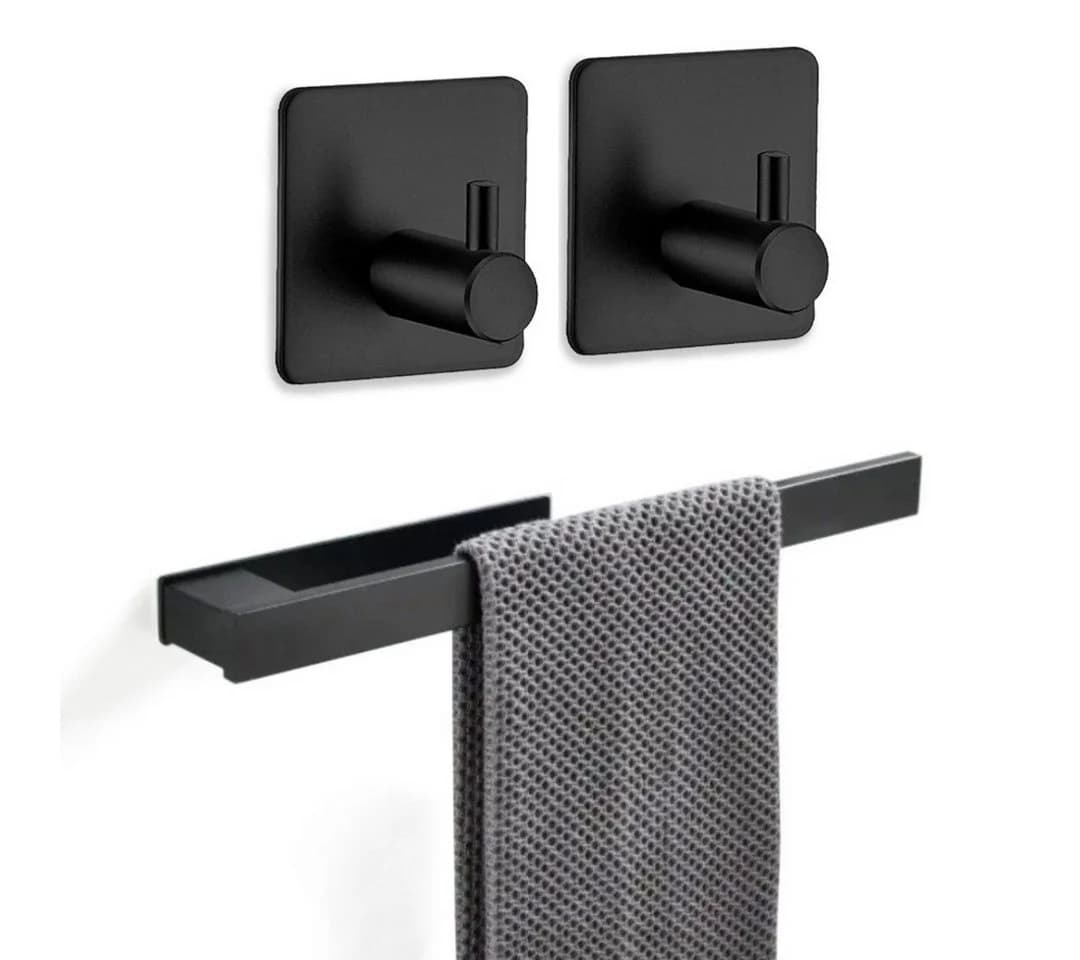 LIVINA HOME Handtuchhaken Set Schwarz Selbstklebend Edelstahl - Bild 2