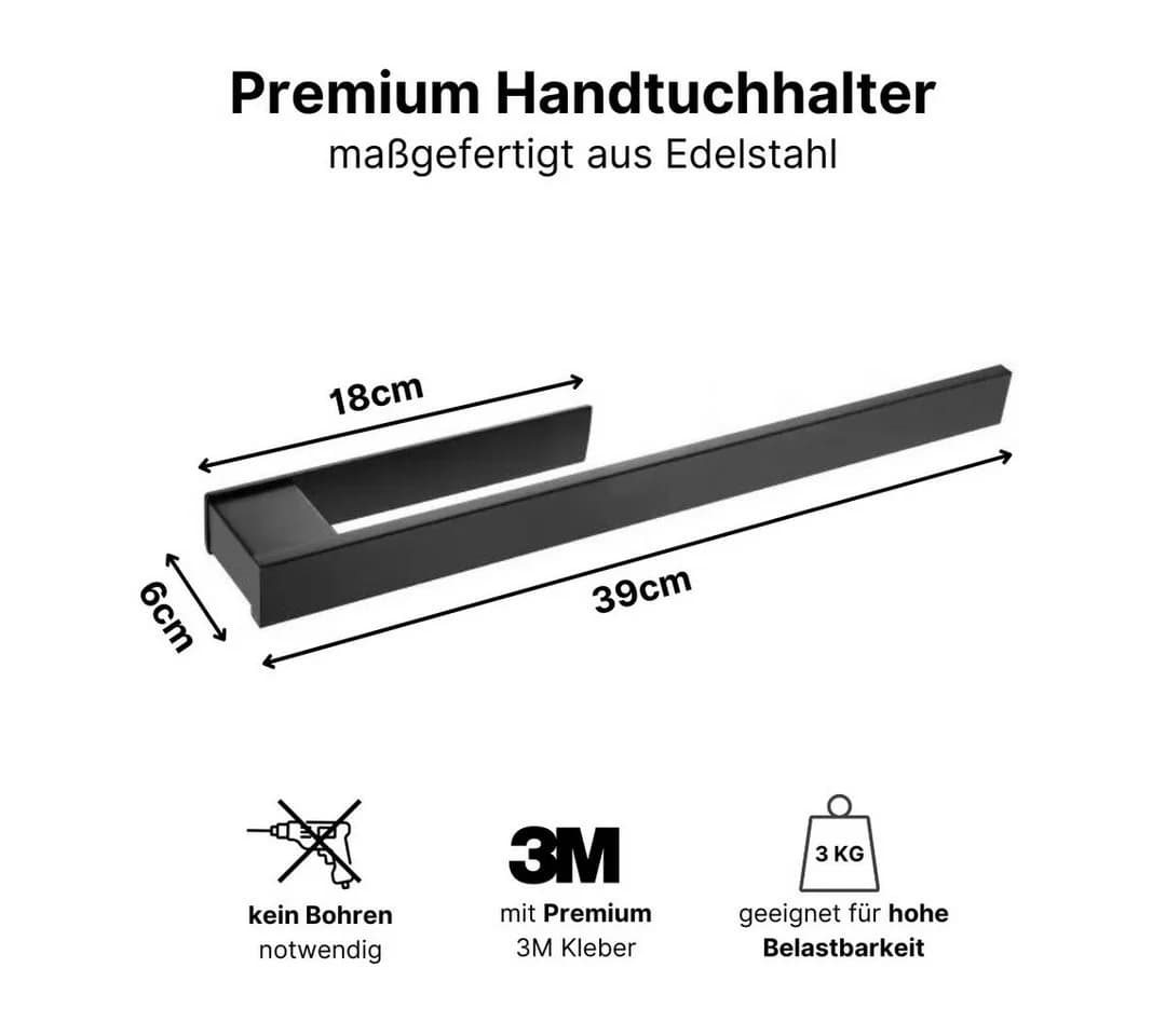 LIVINA HOME Handtuchhaken Set Schwarz Selbstklebend Edelstahl - Bild 5