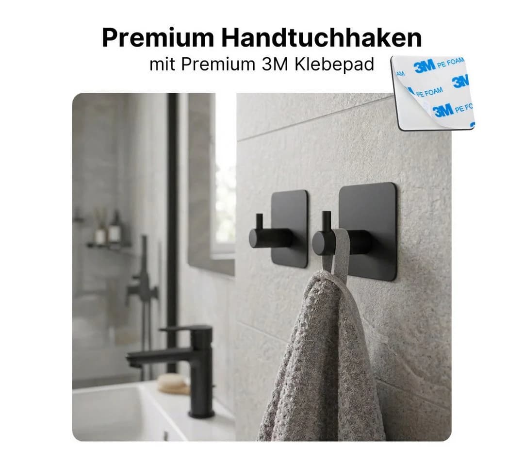 LIVINA HOME Handtuchhaken Set Schwarz Selbstklebend Edelstahl