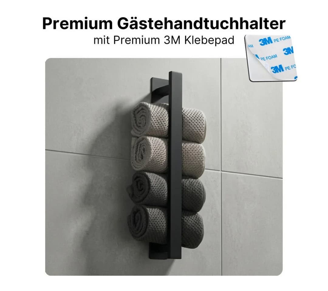 LIVINA HOME Handtuchhaken Set Schwarz Selbstklebend Edelstahl - Bild 4
