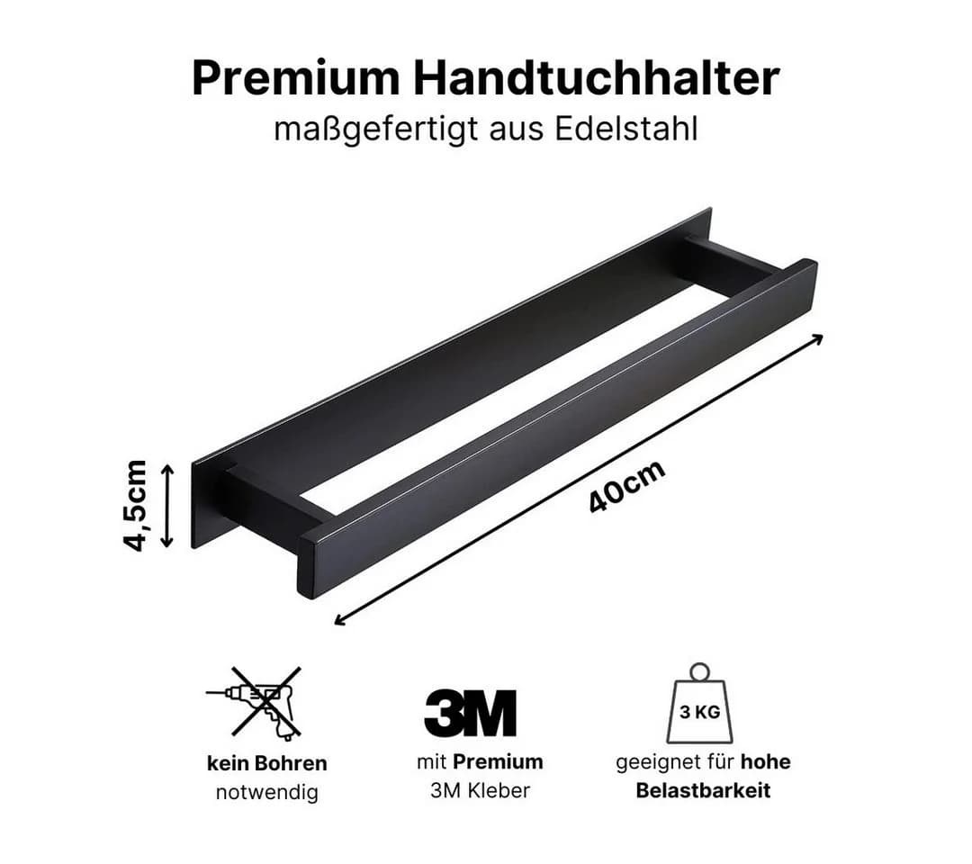 LIVINA HOME Handtuchhaken Set Schwarz Selbstklebend Edelstahl - Bild 5