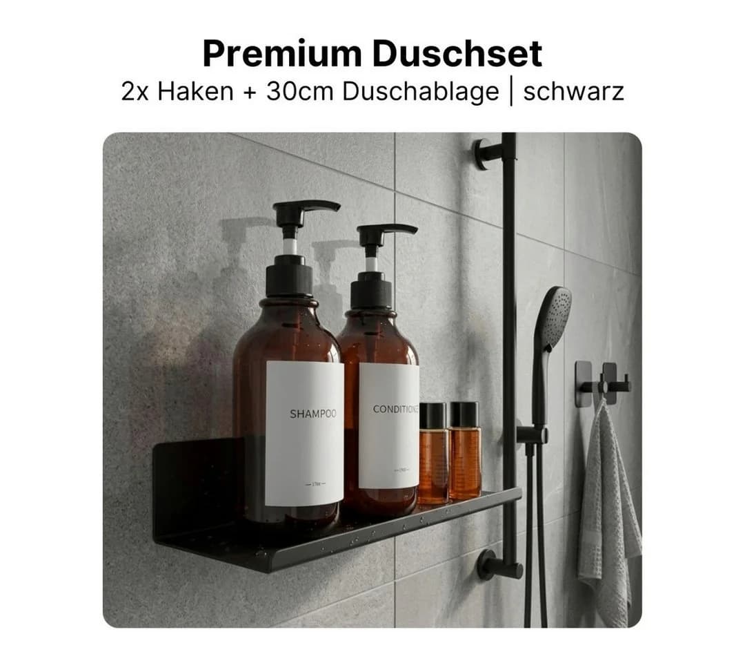 LIVINA HOME Handtuchhaken Set mit Duschablage selbstklebend Schwarz