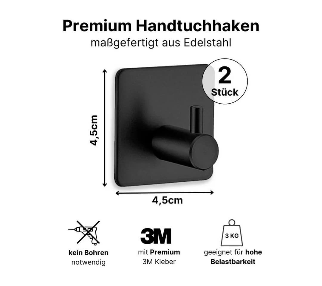 LIVINA HOME Handtuchhaken Set mit Duschablage selbstklebend Schwarz - Bild 3