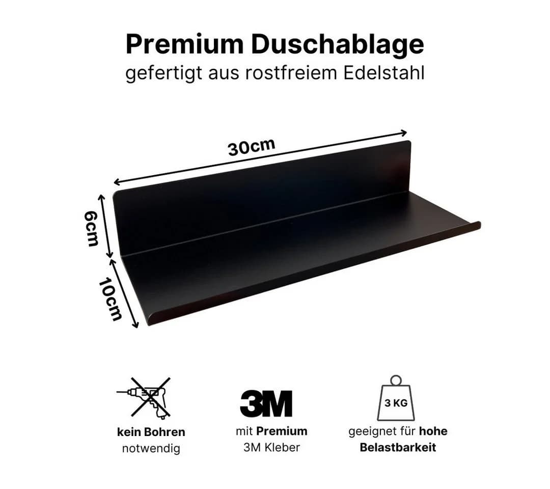 LIVINA HOME Handtuchhaken Set mit Duschablage selbstklebend Schwarz - Bild 5
