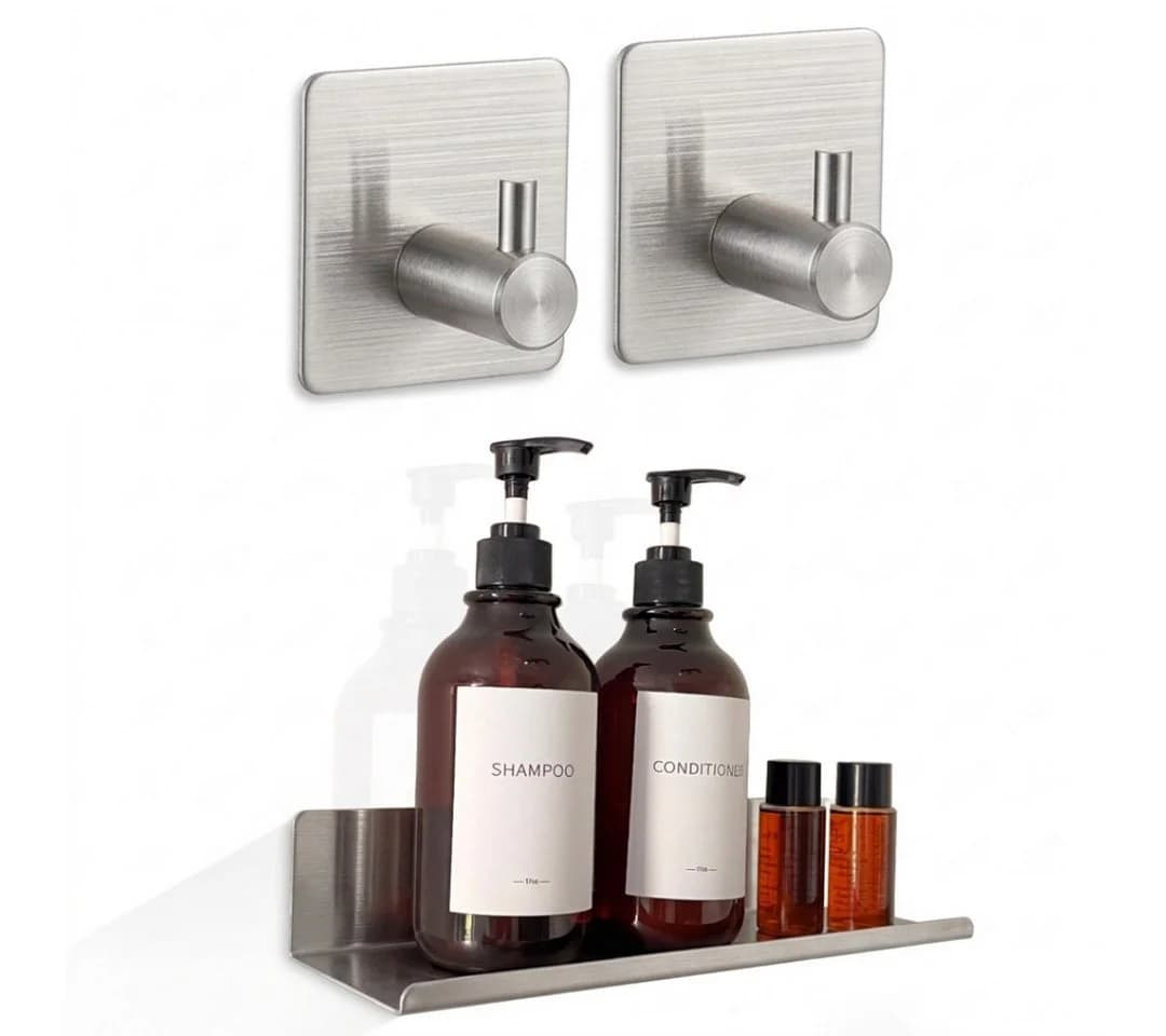 LIVINA HOME Handtuchhaken Set mit Duschablage Edelstahl Selbstklebend Silber - Bild 2