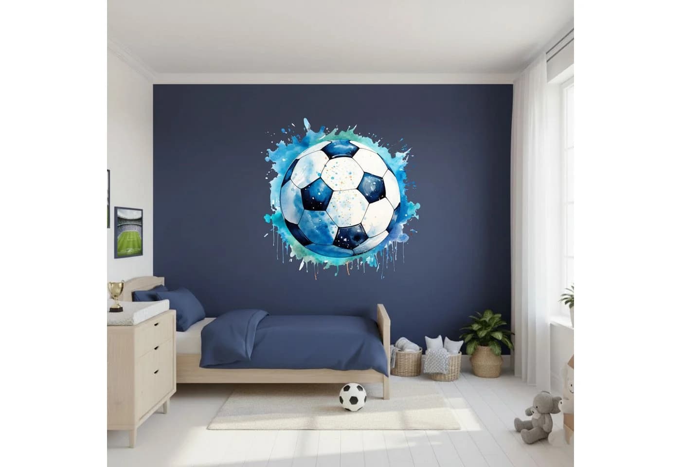 nikima Wandtattoo Fußball blau schwarz Aquarell Design - Bild 3
