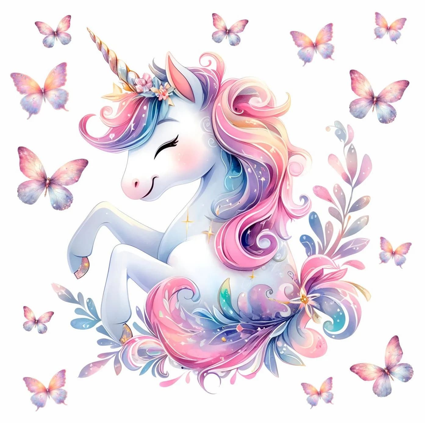 nikima Wandtattoo Einhorn mit Schmetterlingen Bunt PVC-Folie - Bild 2