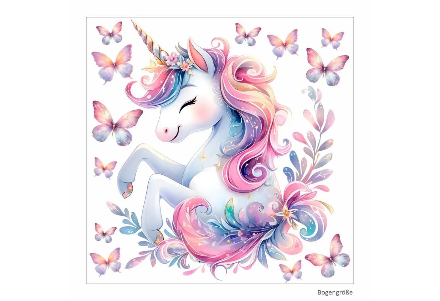nikima Wandtattoo Einhorn mit Schmetterlingen Bunt PVC-Folie - Bild 3