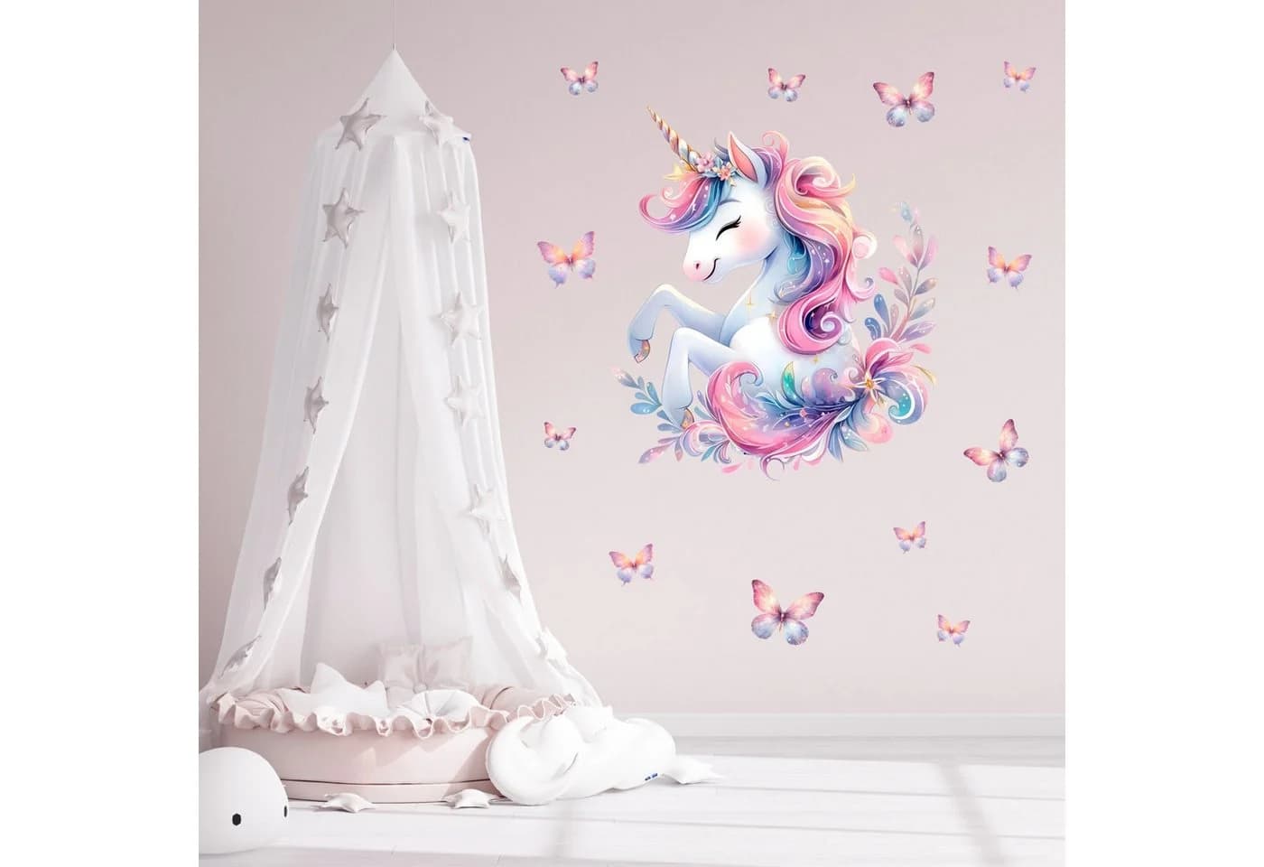nikima Wandtattoo Einhorn mit Schmetterlingen Bunt PVC-Folie - Bild 5