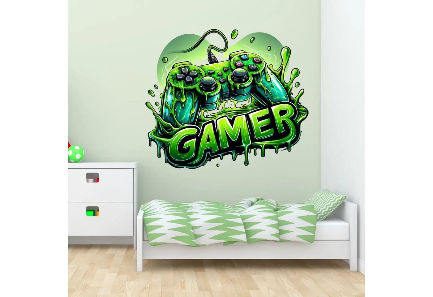 nikima Wandtattoo Gamer Controller Grün Graffiti-Stil PVC-Folie - Bild 3