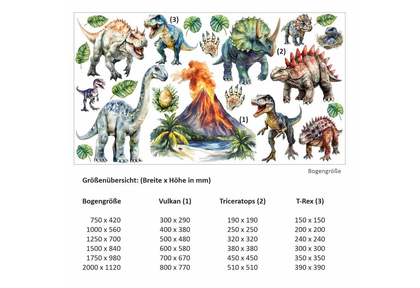 nikima Wandtattoo Dinosaurier mit Vulkan Bunt PVC-Folie