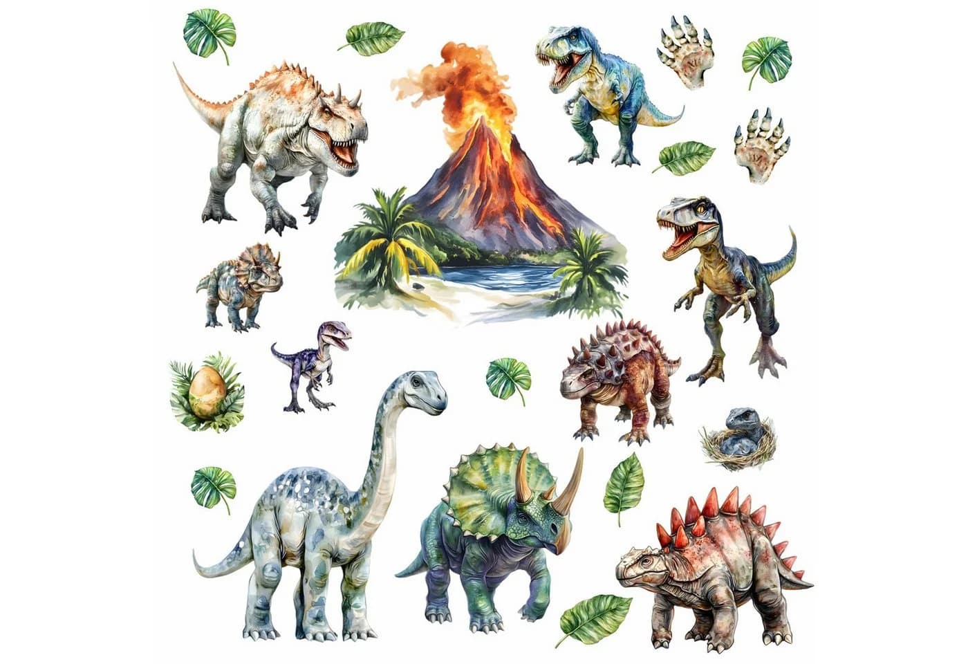 nikima Wandtattoo Dinosaurier mit Vulkan Bunt PVC-Folie - Bild 2