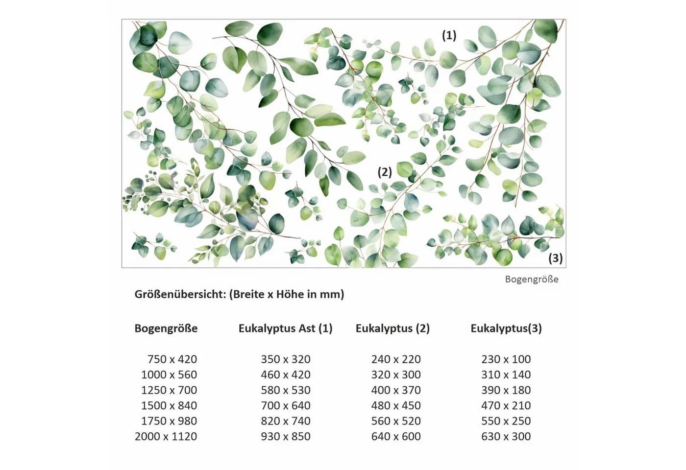 nikima Wandtattoo Eukalyptus Ranken Aquarell Grün PVC-Folie - Bild 4