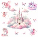 nikima Wandtattoo Schloss auf Wolken mit Feen Pastell-Rosa Aquarell Bild 2