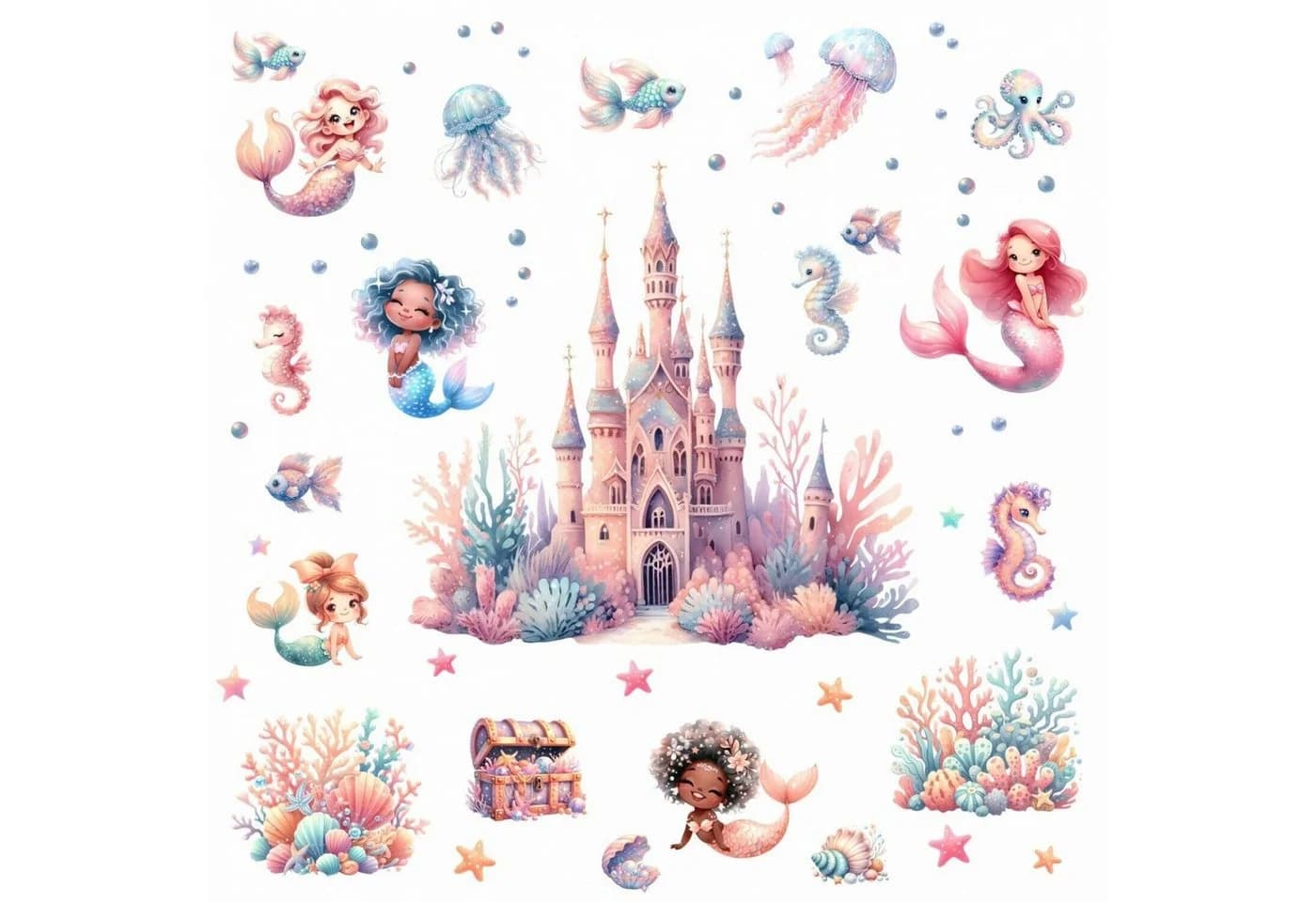 nikima Wandtattoo Meerjungfrauen Unterwasserschloss PVC-Folie - Bild 2