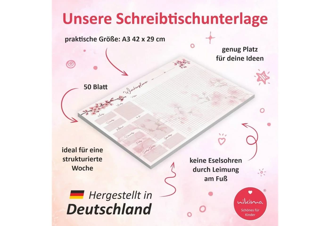 nikima Schreibtischunterlage A3 Kirschblüte Rosa mit Wochenplaner - Bild 3