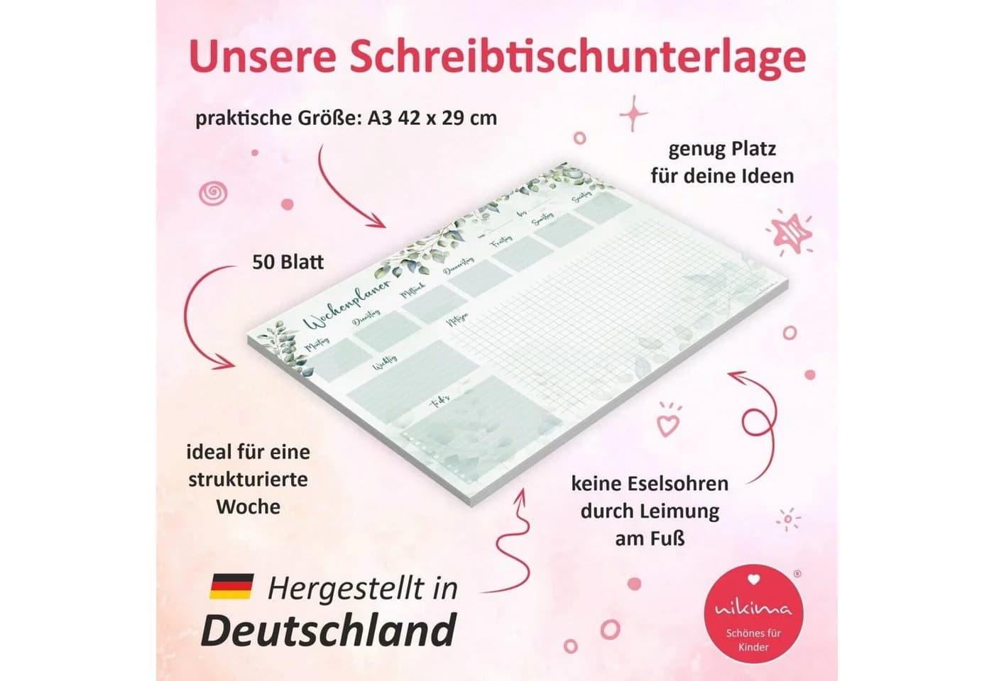 nikima Schreibtischunterlage A3 Eukalyptus Grün mit Planer