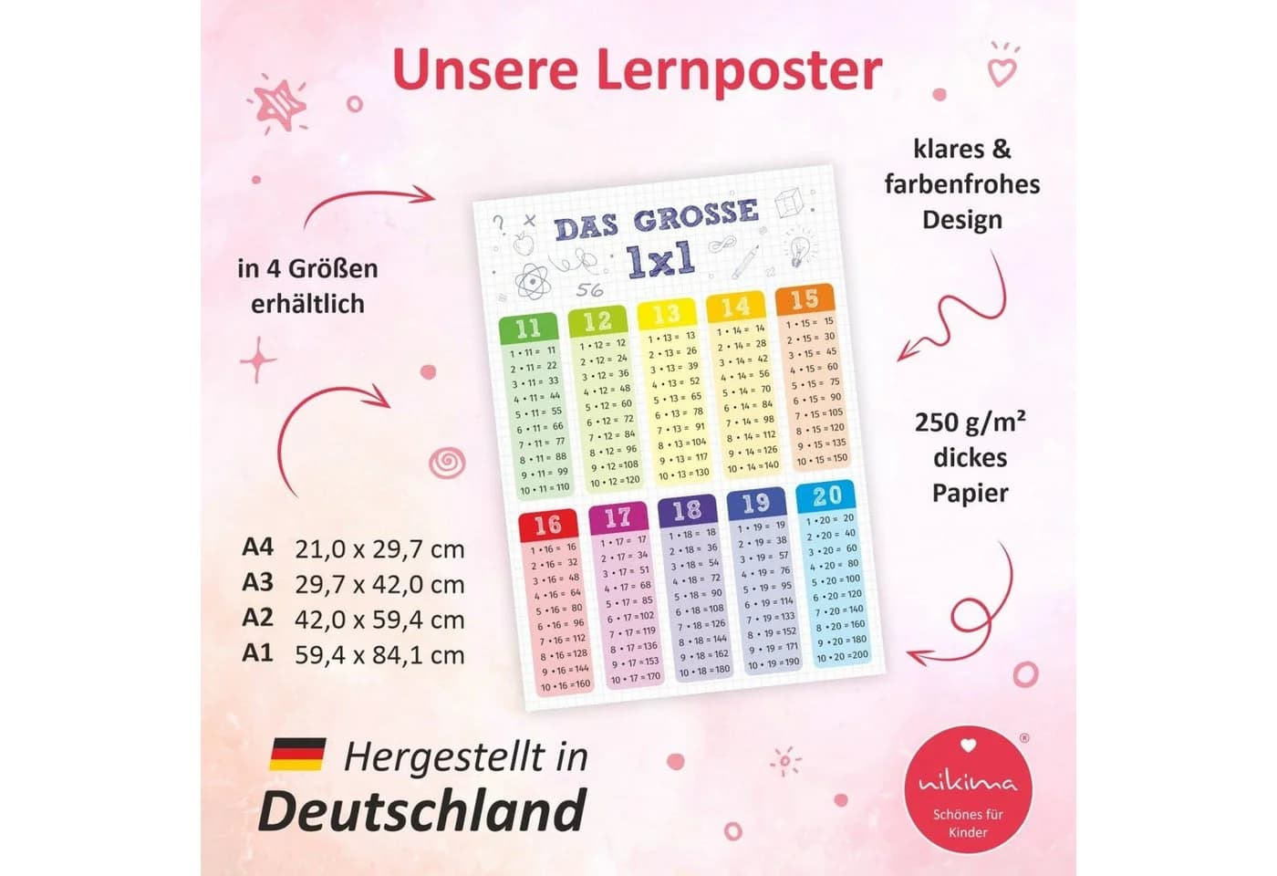 nikima Lernposter 1x1 Kinder Bunt - Bild 3