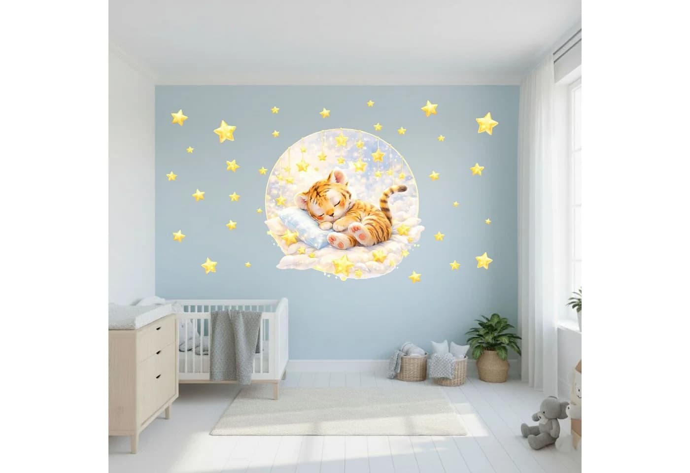nikima Wandtattoo 277 schlafender Tiger auf Wolken mit Sternen
