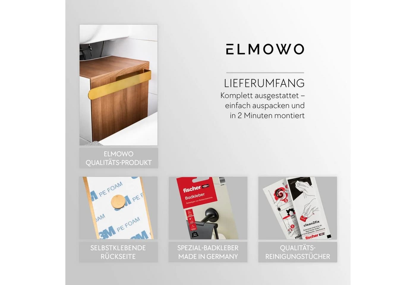 ELMOWO Handtuchhalter Edelstahl selbstklebend gold - Bild 3