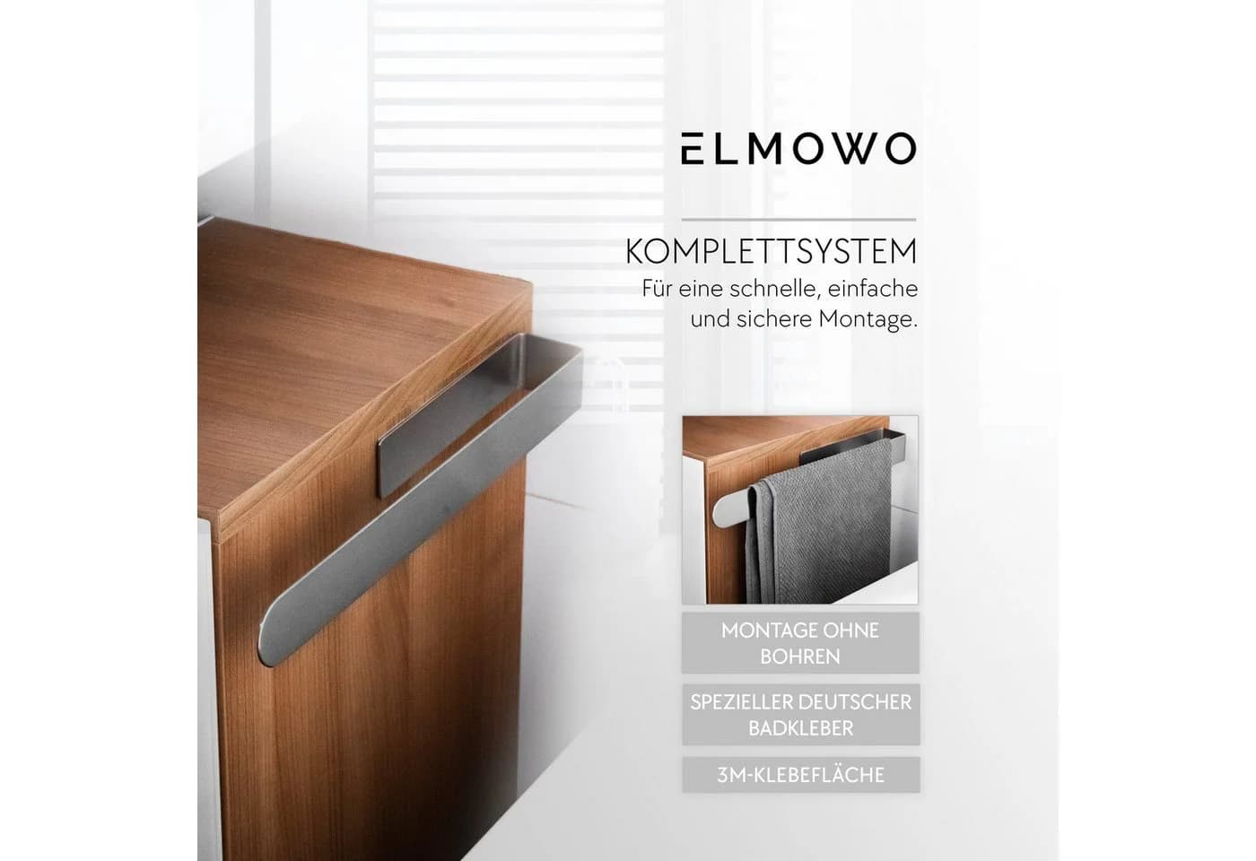 ELMOWO Handtuchhalter Edelstahl Selbstklebend Silber - Bild 4