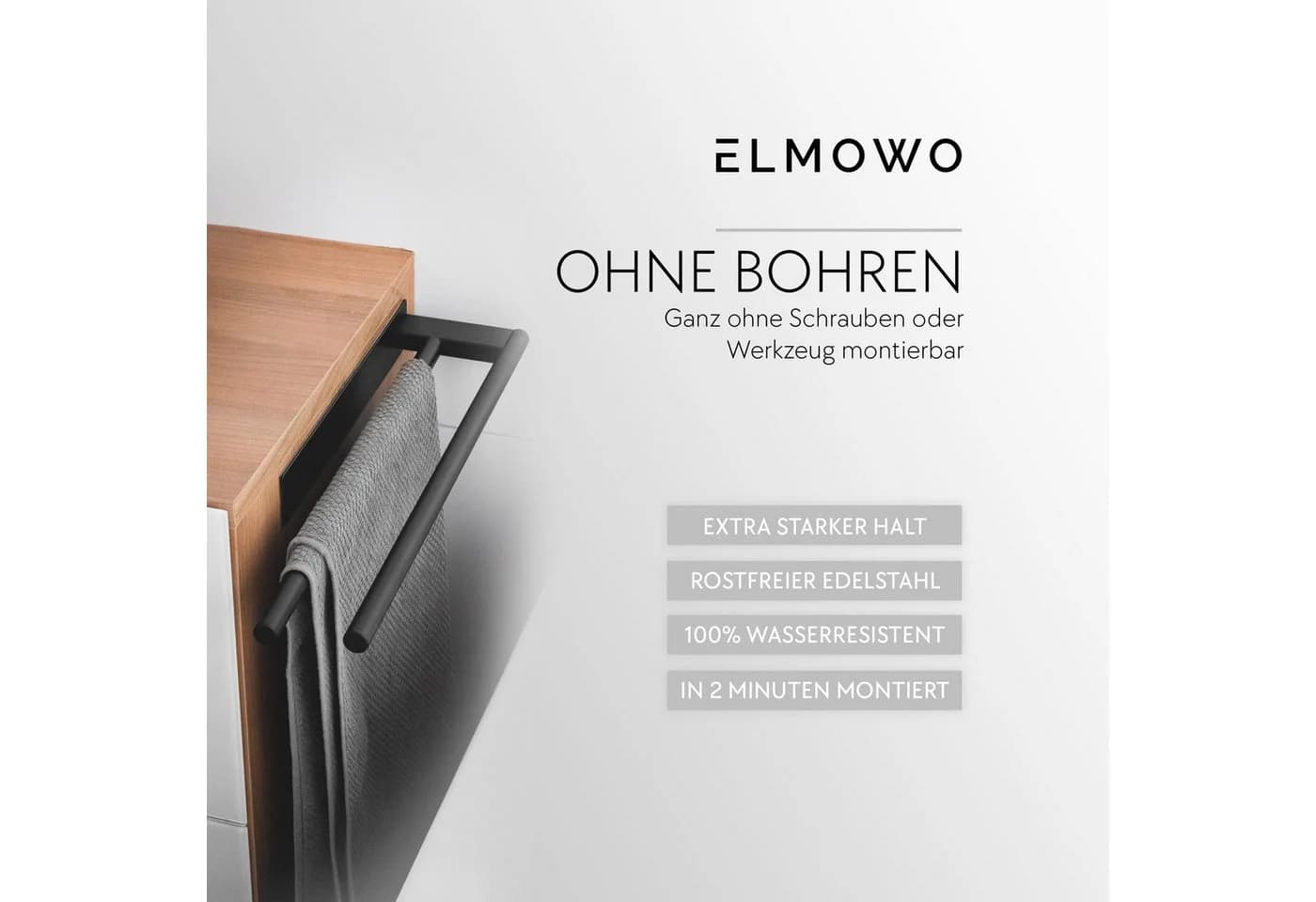 ELMOWO Handtuchhalter Schwarz Edelstahl Doppel 3M Klebe