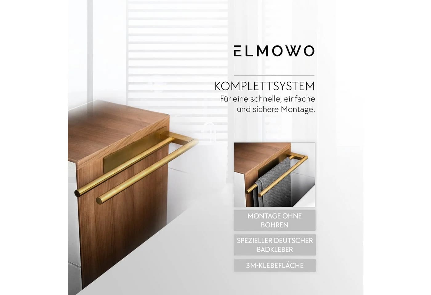 ELMOWO Handtuchhalter ohne Bohren Edelstahl Gold Doppel - Bild 4