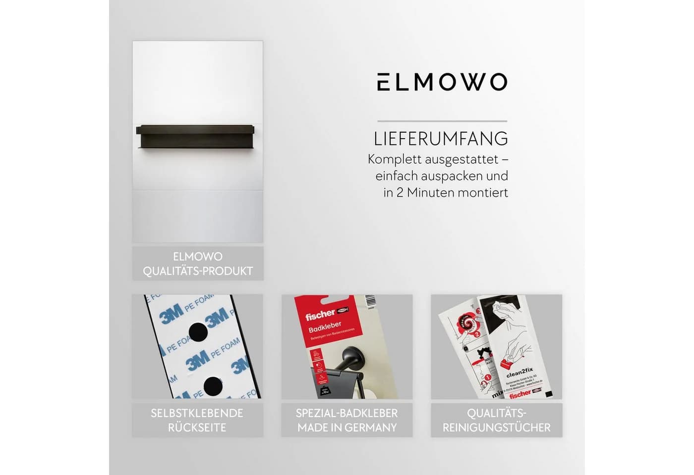 ELMOWO Handtuchregal ohne Bohren Edelstahl Schwarz 5-fach - Bild 3