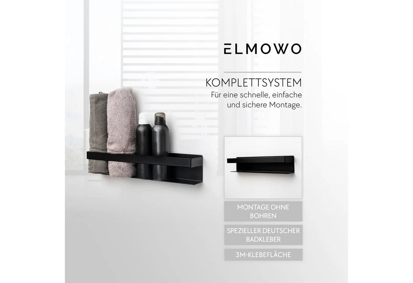 ELMOWO Handtuchregal ohne Bohren Edelstahl Schwarz 5-fach - Bild 4