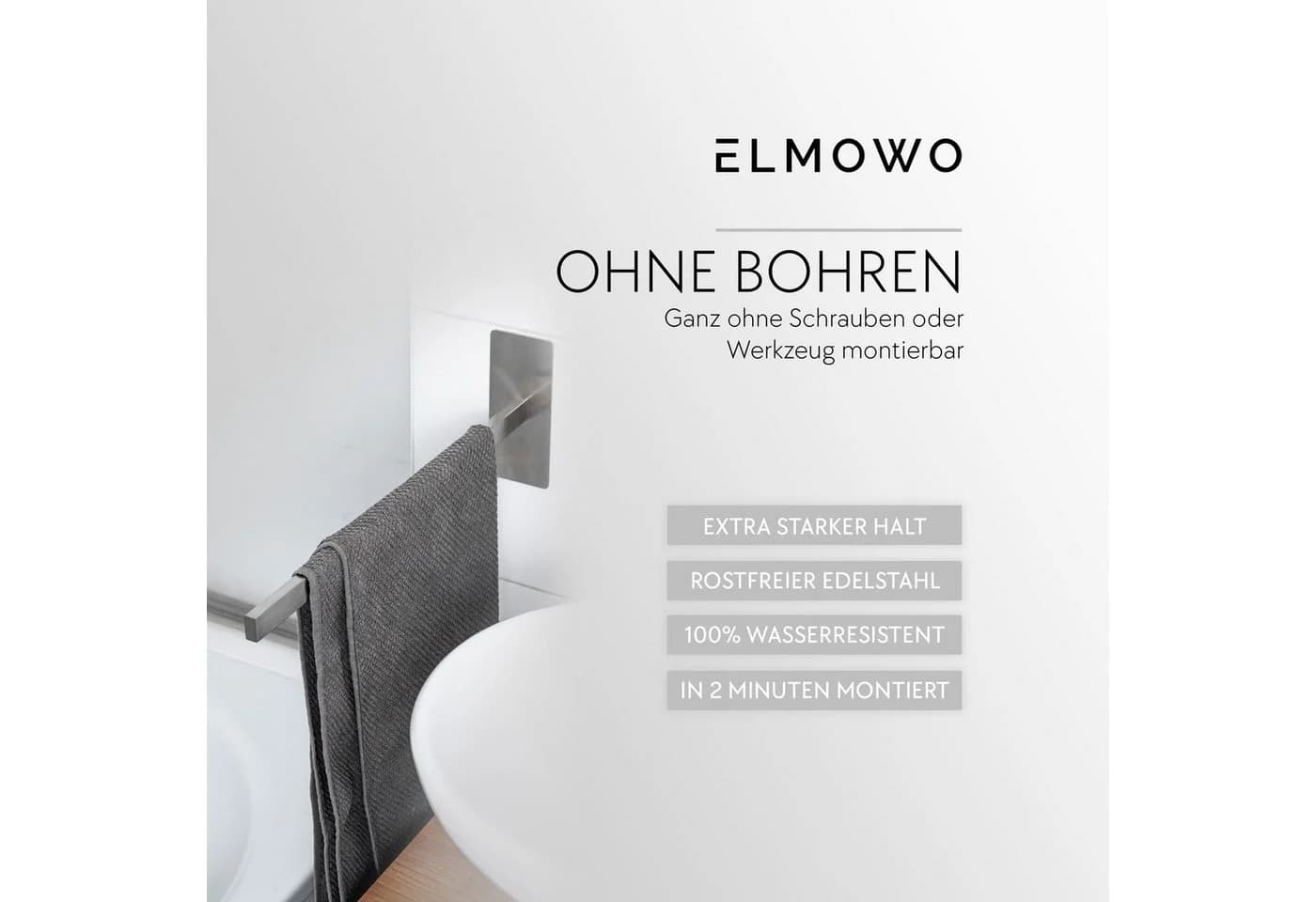 ELMOWO Handtuchhalter Edelstahl Einarmig Selbstklebend