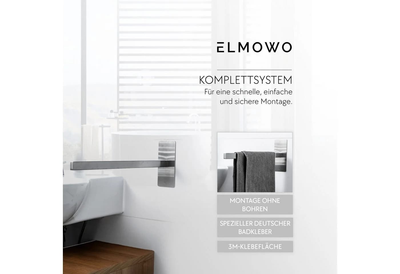 ELMOWO Handtuchhalter Edelstahl Einarmig Selbstklebend - Bild 4