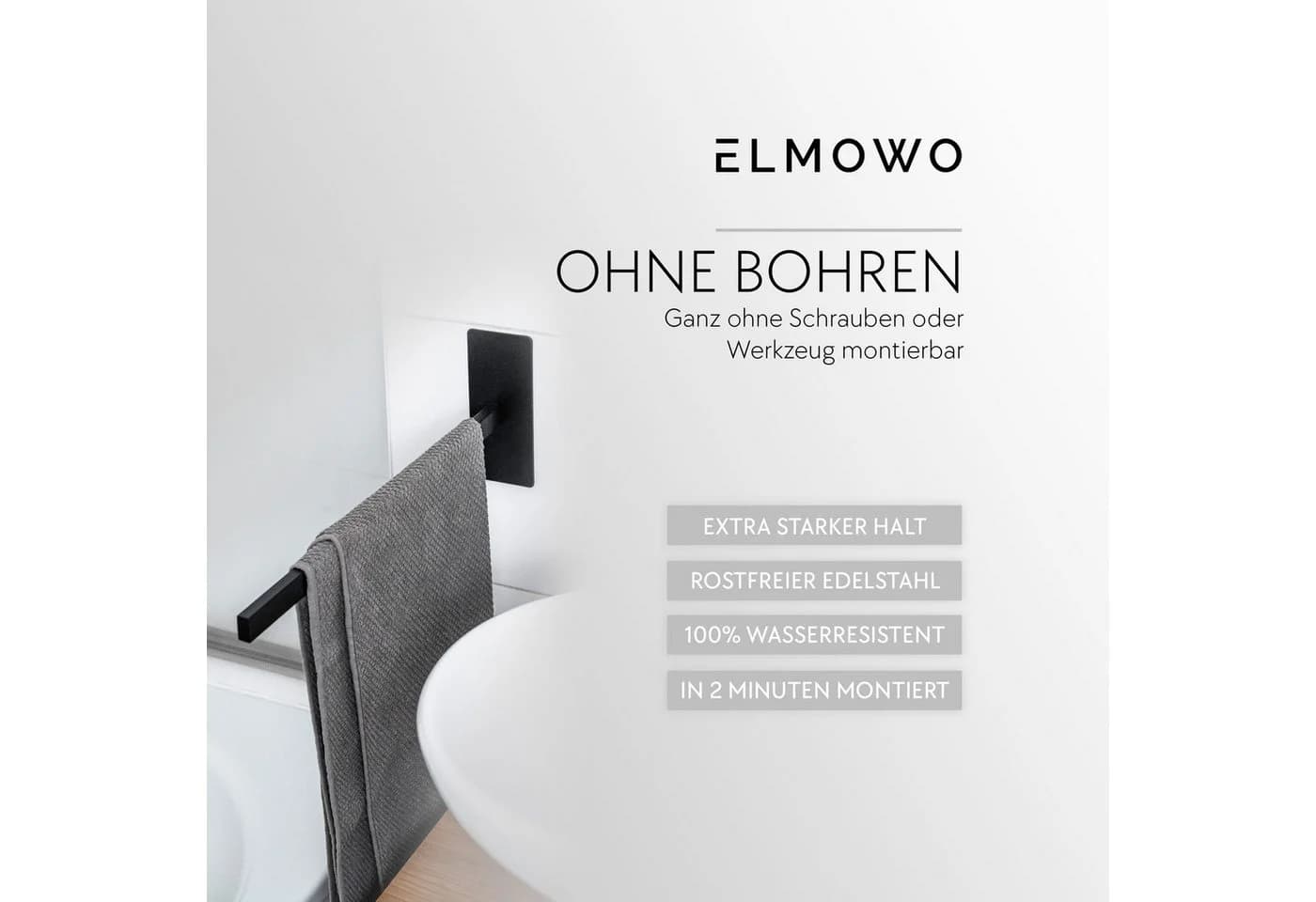 ELMOWO Handtuchhalter Edelstahl Selbstklebend Einarmig Modern