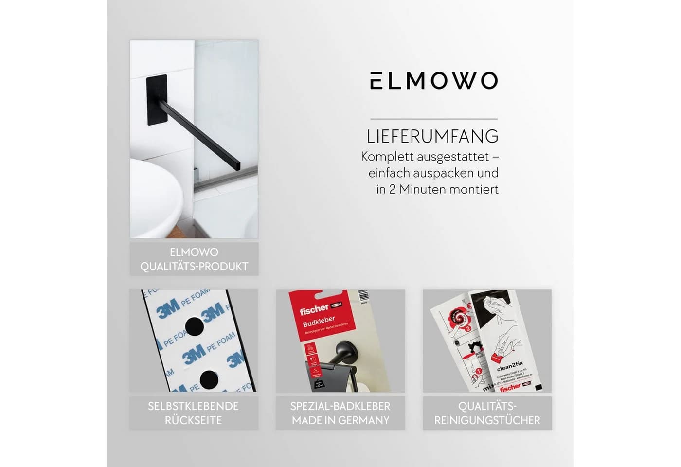 ELMOWO Handtuchhalter Edelstahl Selbstklebend Einarmig Modern - Bild 3