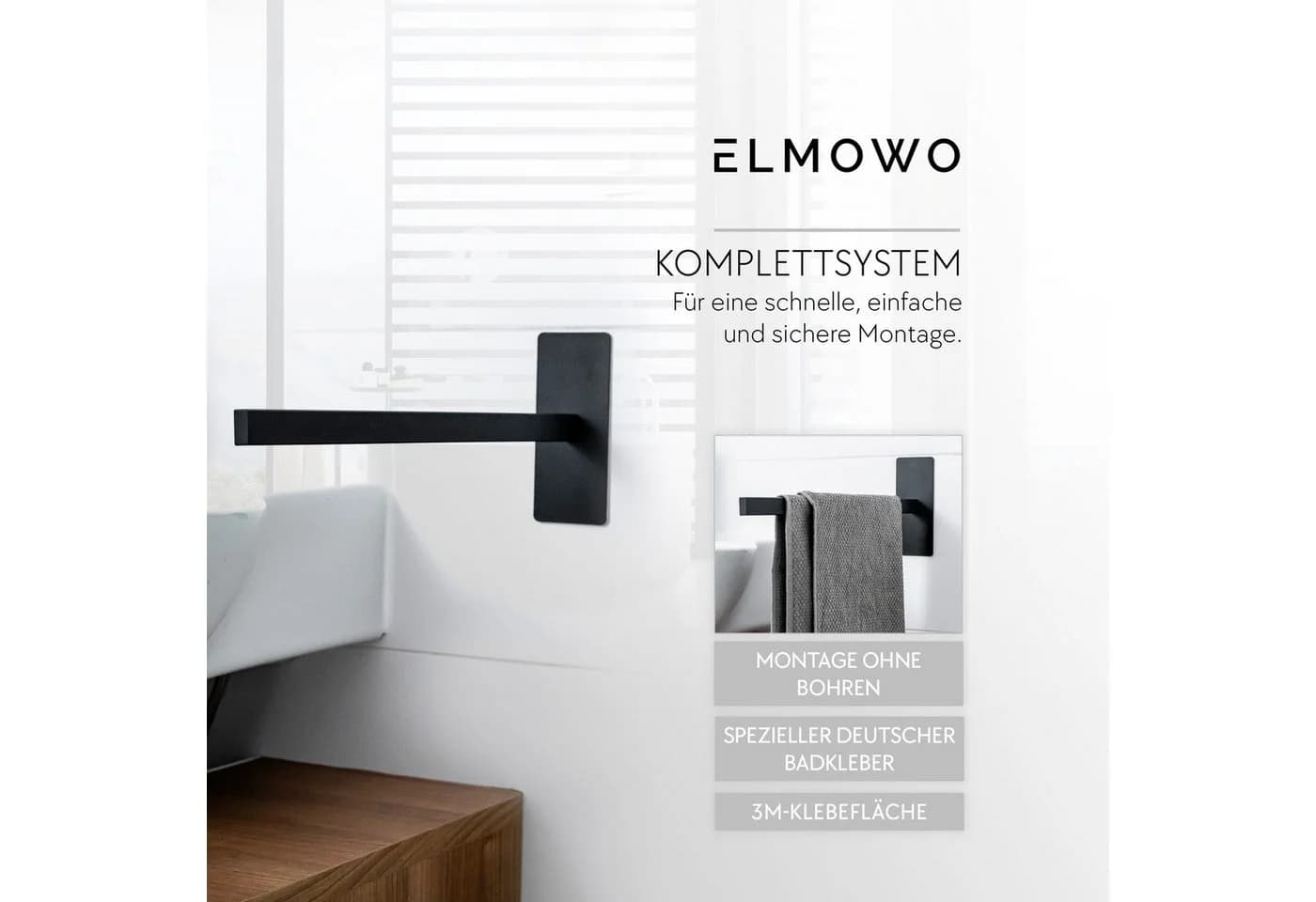 ELMOWO Handtuchhalter Edelstahl Selbstklebend Einarmig Modern - Bild 4