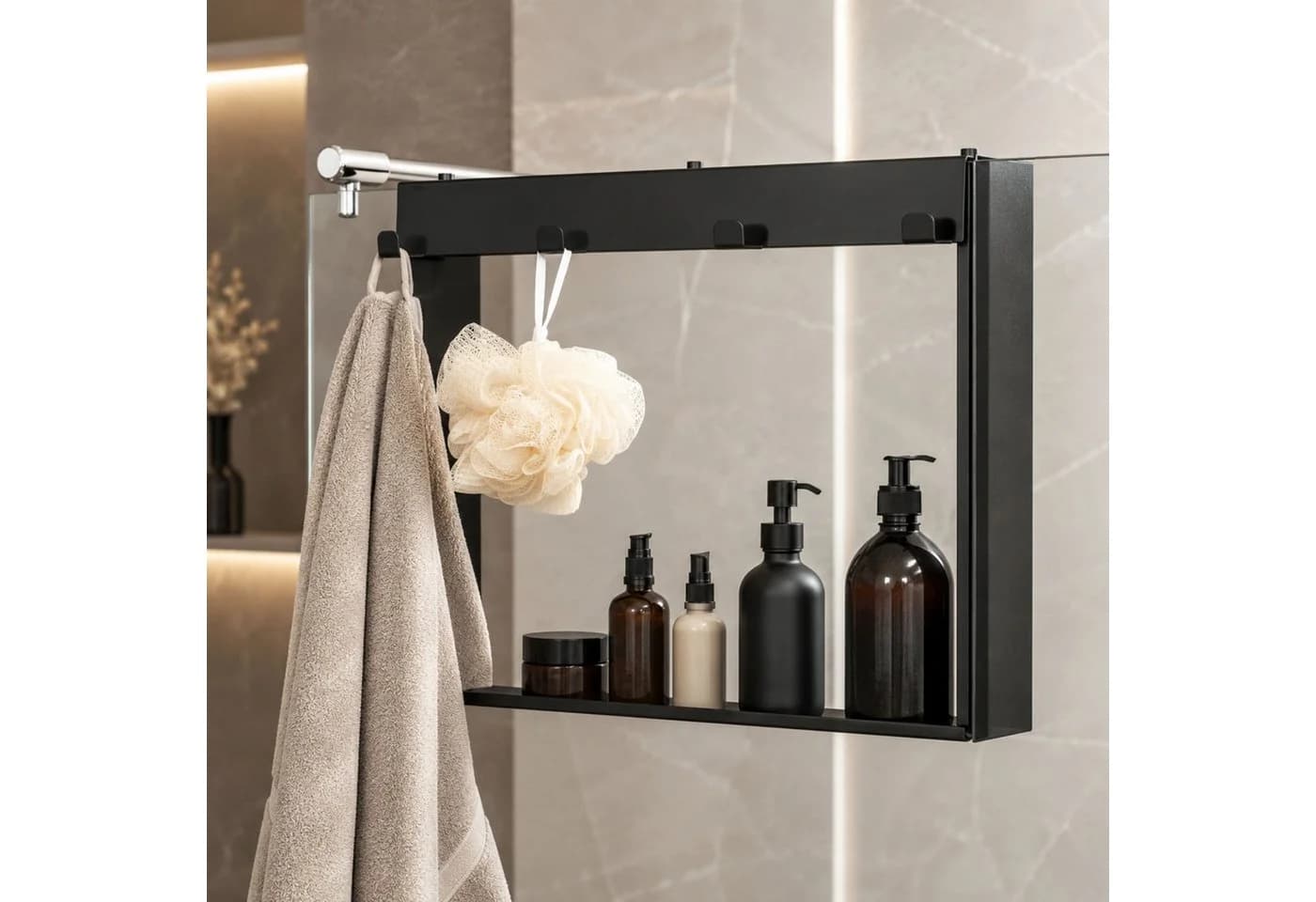 ELMOWO Duschablage Schwarz Edelstahl für Glastür - Bild 2