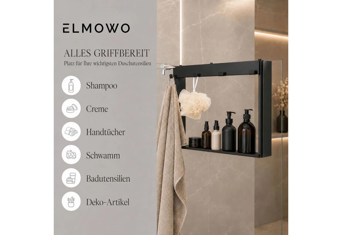 ELMOWO Duschablage Schwarz Edelstahl für Glastür - Bild 5