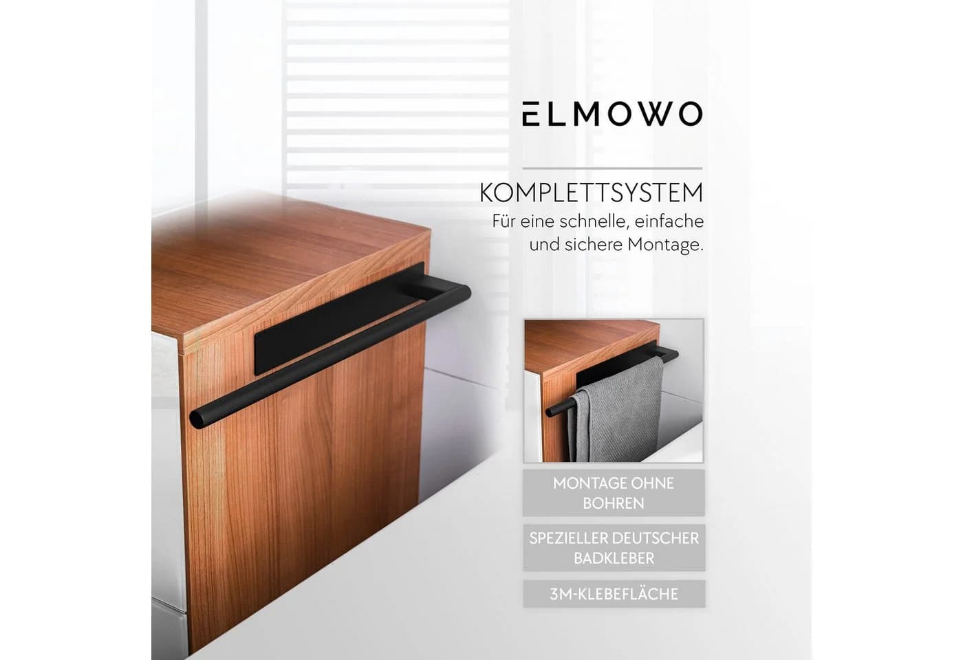 ELMOWO Handtuchhalter Edelstahl Selbstklebend Ohne Bohren - Bild 3