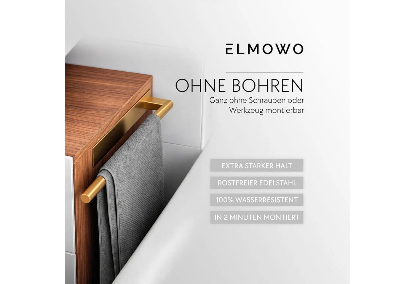 ELMOWO Handtuchhalter Gold Selbstklebend Edelstahl Ohne Bohren