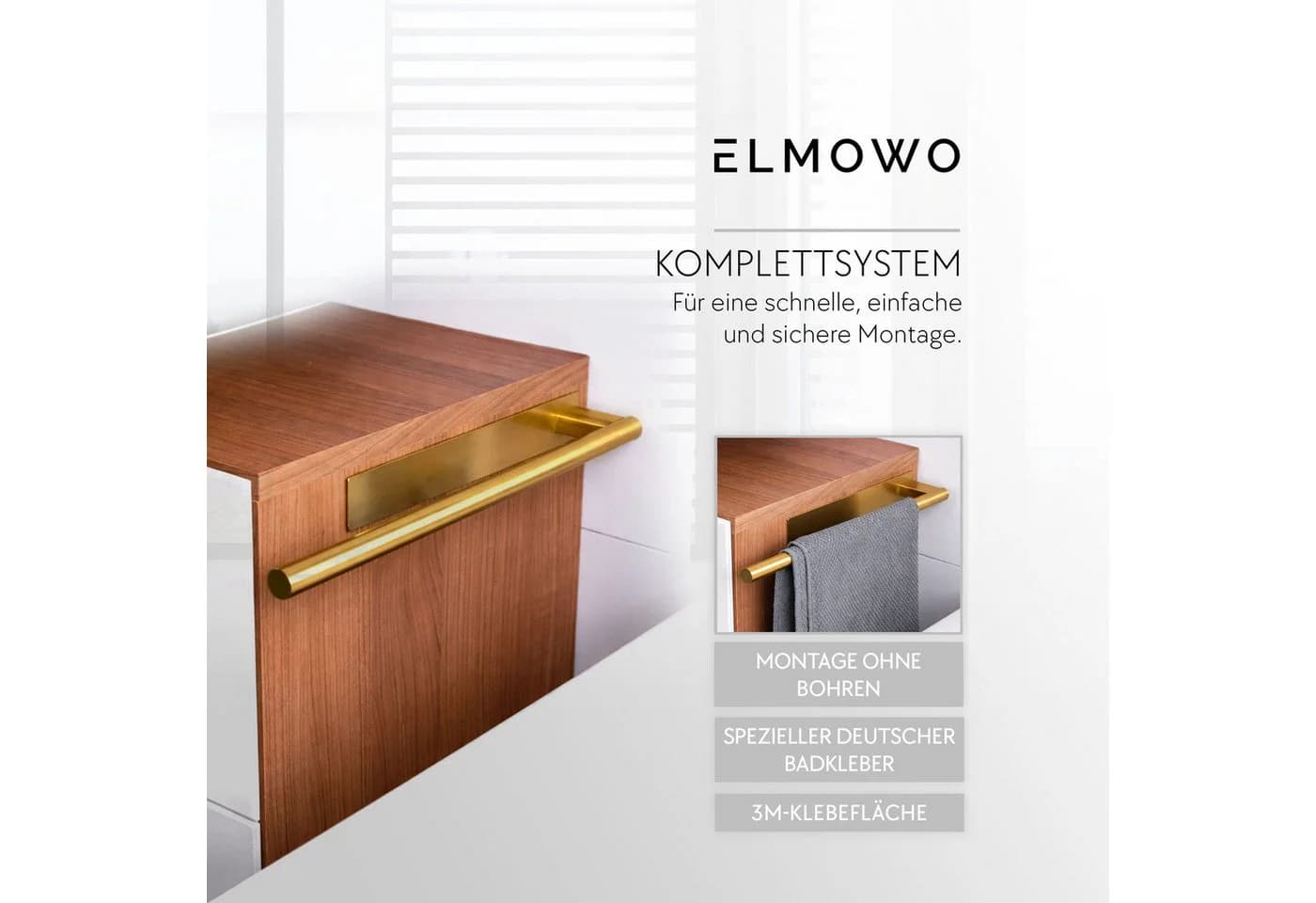 ELMOWO Handtuchhalter Gold Selbstklebend Edelstahl Ohne Bohren - Bild 3