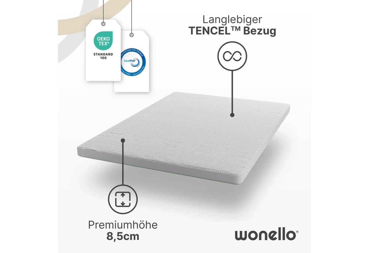wonello Topper CubeComfort 8,5 cm Kaltschaum TENCEL™ 7-Zonen weiß - Bild 4