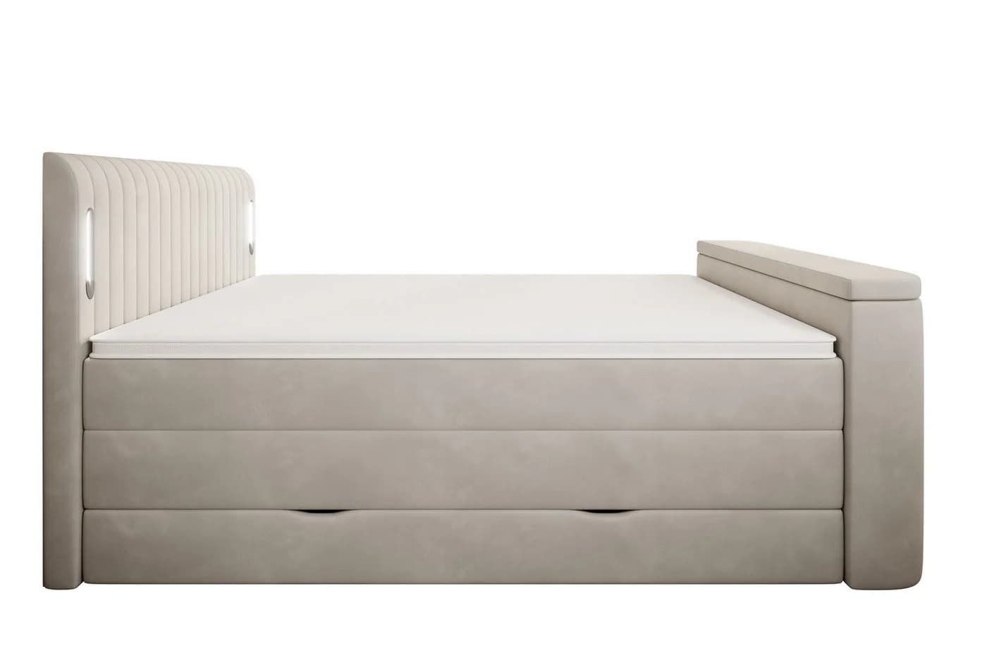 wonello Boxspringbett FLY mit TV-Lift, Bettkasten, LED-Beleuchtung, Samt, Beige - Bild 5