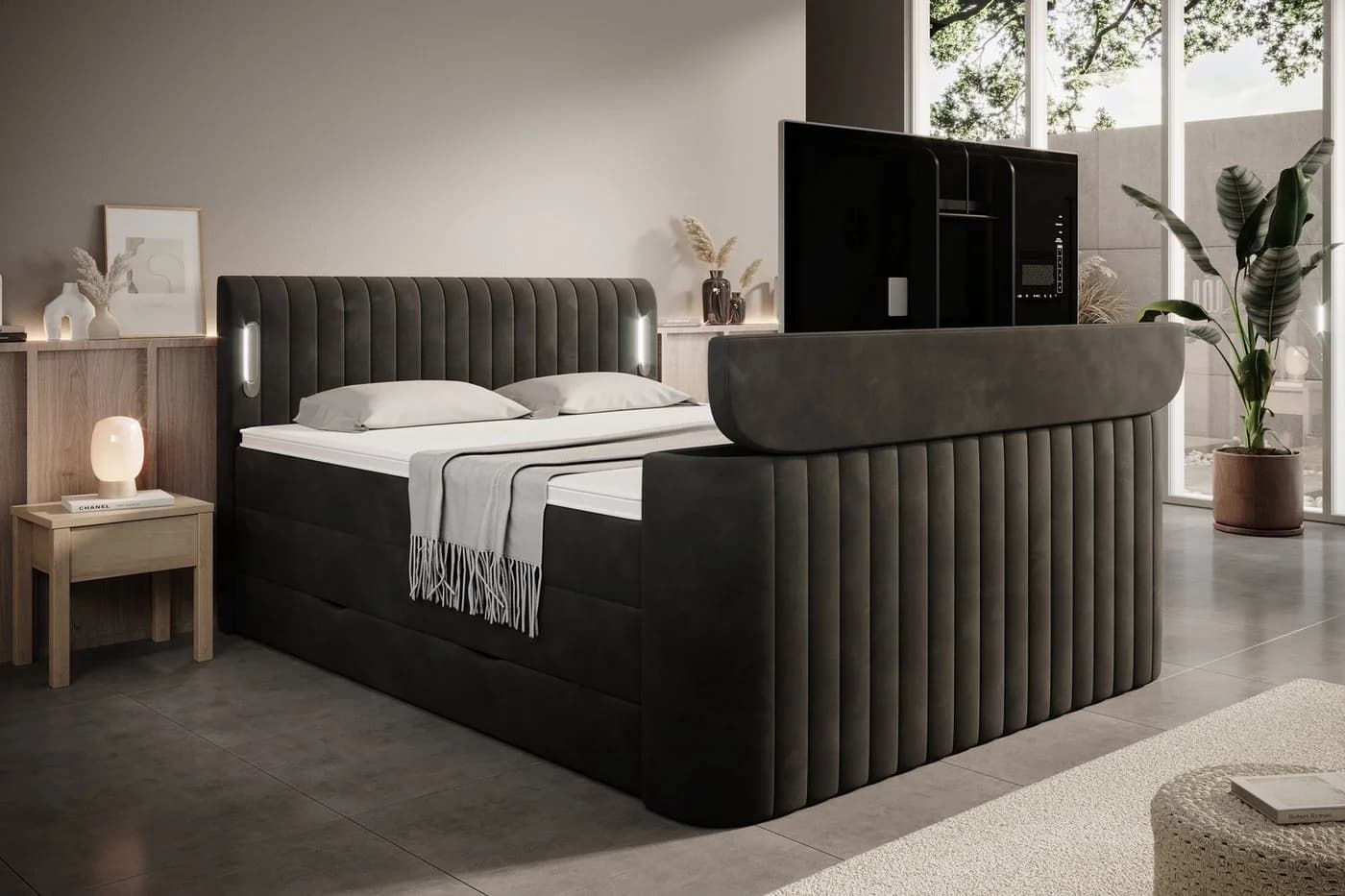 wonello Boxspringbett FLY mit TV-Lift, Bettkasten & LED-Beleuchtung in Anthrazit - Bild 2