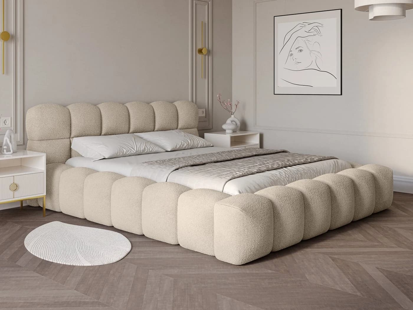 wonello Polsterbett Mira mit Bettkasten Boucle-Stoff Beige - Bild 2