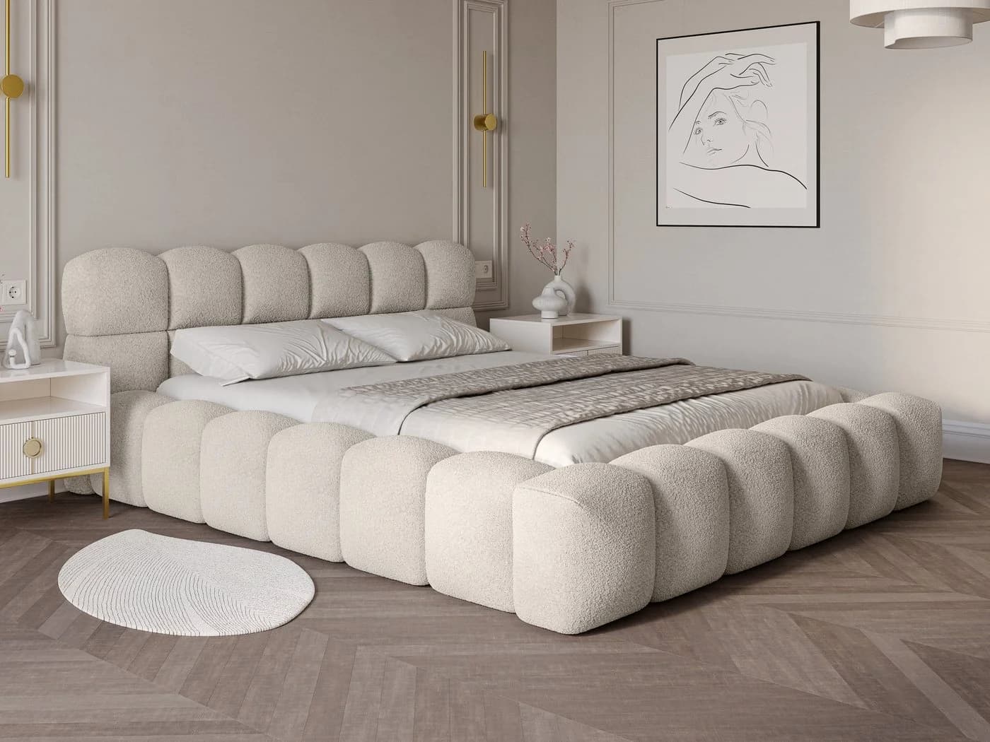wonello Polsterbett Mira mit Bettkasten und Lattenrost Boucle Hellbeige - Bild 2